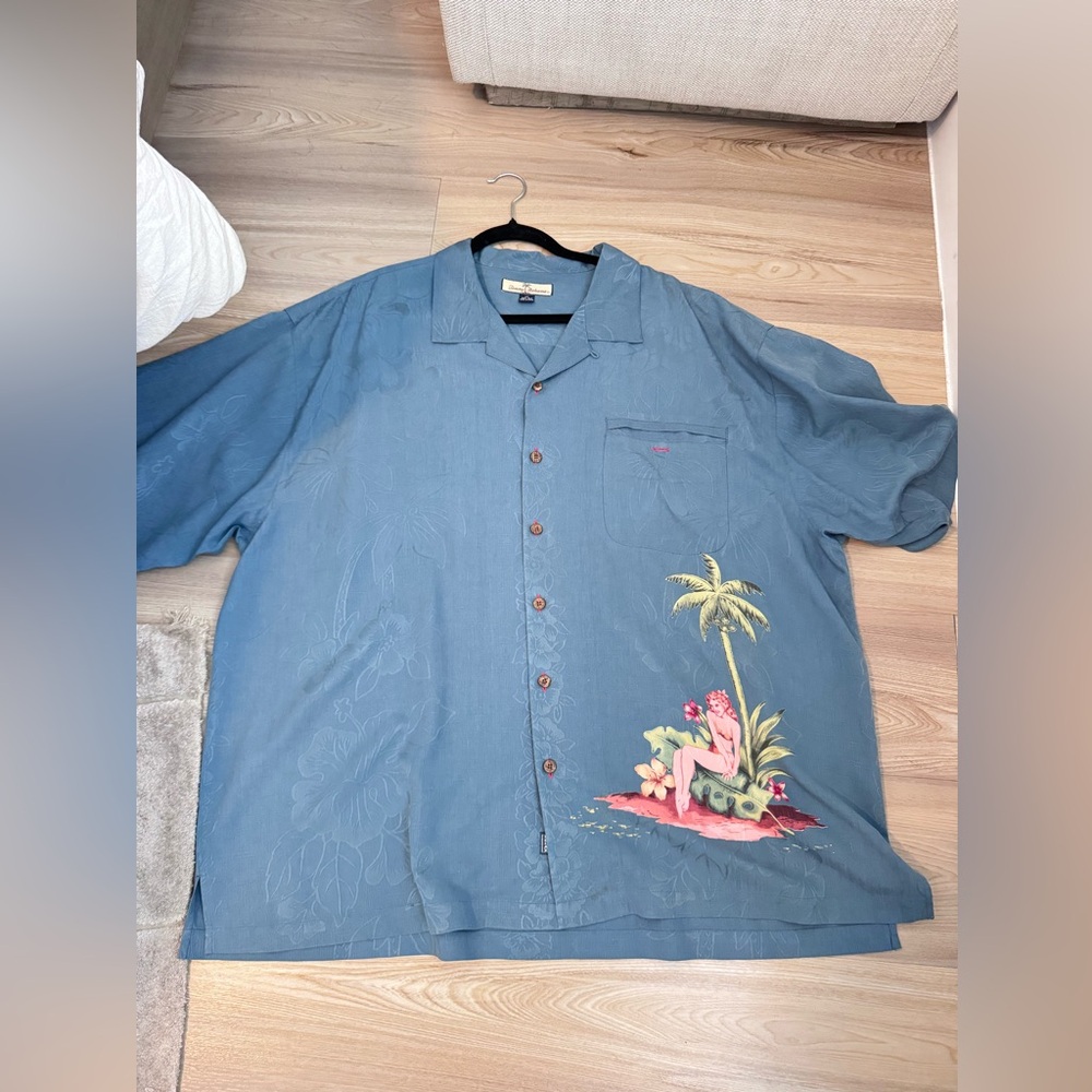 Blue Hawaiian Shirt with Palm Tree Design